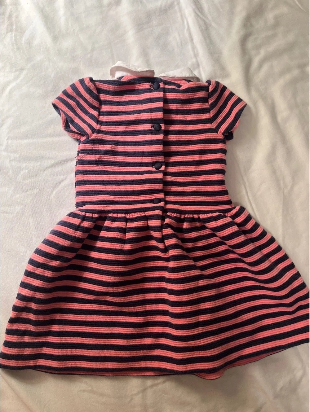 Ralph Lauren Baby Dress 9 Months Pink and Navy Striped with White Collar